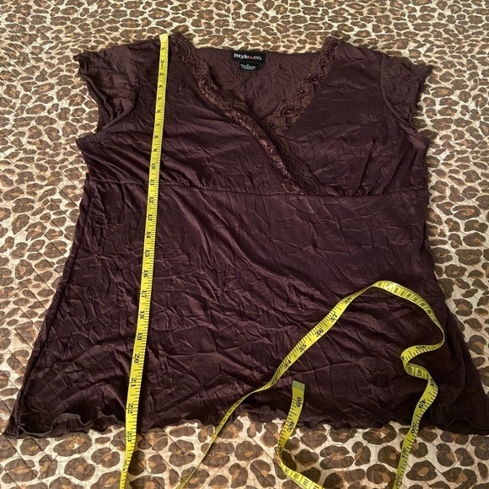 EUC Brown Crinkle Lace Top Size Large - Picture 5 of 5